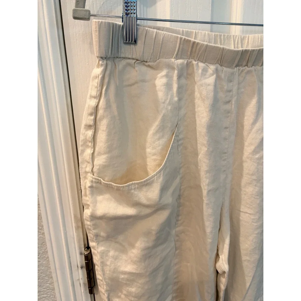 Quince Linen Pants Cream Wide Leg Elastic Waist Sustainable Summer Trousers